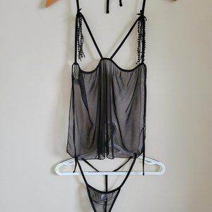 New - Black Lace Halter Top & G-string - One Size